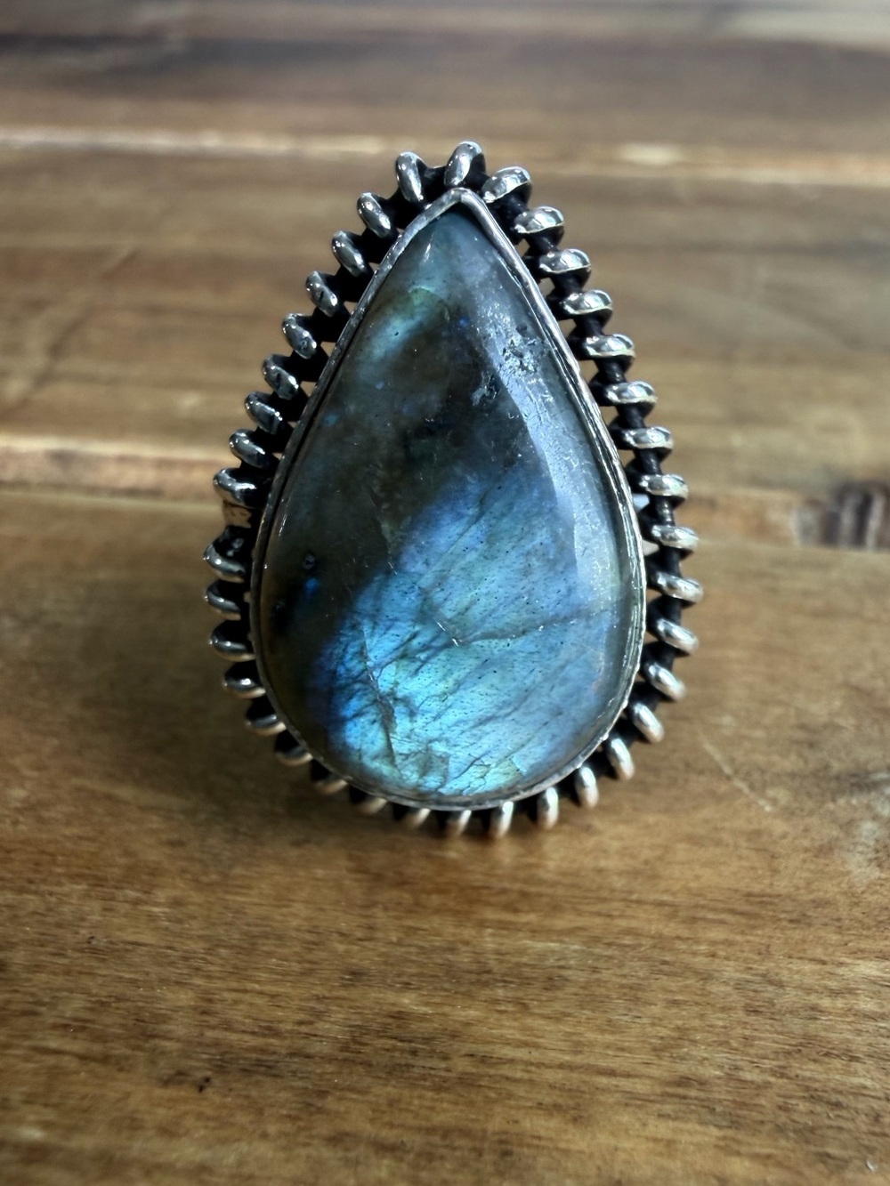 Labradorite Crystal Stone Gemstone Ring Size 7.5 Silver 925 Plated Boho Native